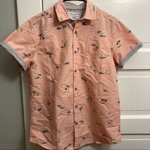 Free Planet men’s beach print short sleeve button down